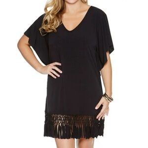 Dotti V-Neck Cold Shoulder Fringed Bathing Suit Cover Up size Medium